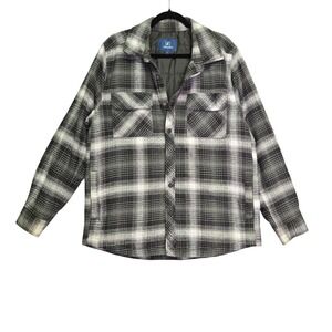 Shacket Shirt Jacket Plaid Quilted Lining Snap Front M Black Gray White